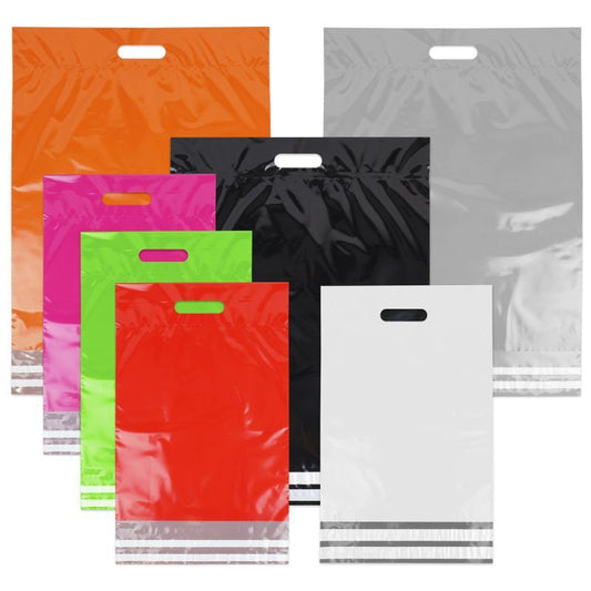 Plastic verzendtassen met handgreep en retourstrip laten bedrukken — ABC Brands