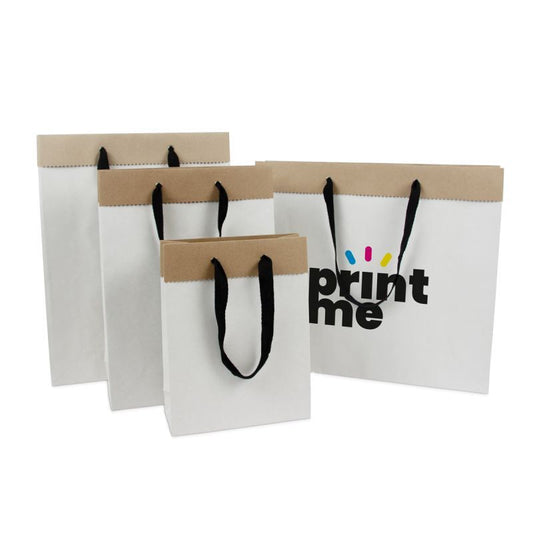 Luxe papieren tassen van gerecycled wit/bruin duplex papier laten bedrukken — ABC Brands