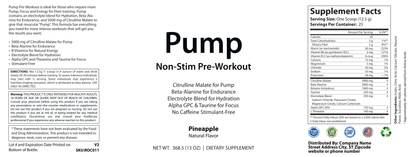 Non-Stim Pump Pre-Workout: Pineapple 312.5g w/ Natural Flavor - officieel labelvoorbeeld [RT-OFFICIAL:ROC011:LABEL:v1:372F3F2B4040]