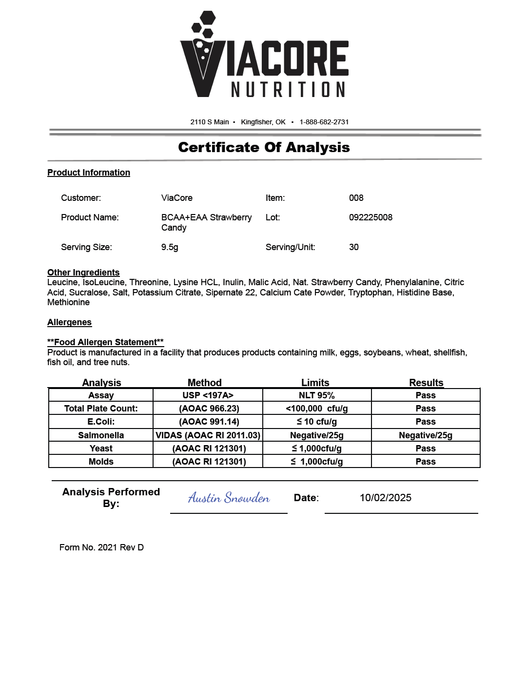 BCAA + EAA Strawberry Candy 300g w/Natural Flavor - officieel analysecertificaat (COA) [RT-OFFICIAL:ROC014:COA:v1:BDE21D116679]
