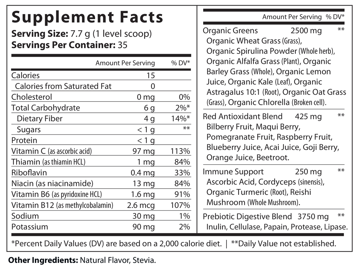 All-In/One Greens & Red SuperFood + Immune 270g Mixed Berry w/Natural Flavor - voedingswaarden en ingredienten [RT-OFFICIAL:ROC015:FACTS:v1:68AD8076A3FD]