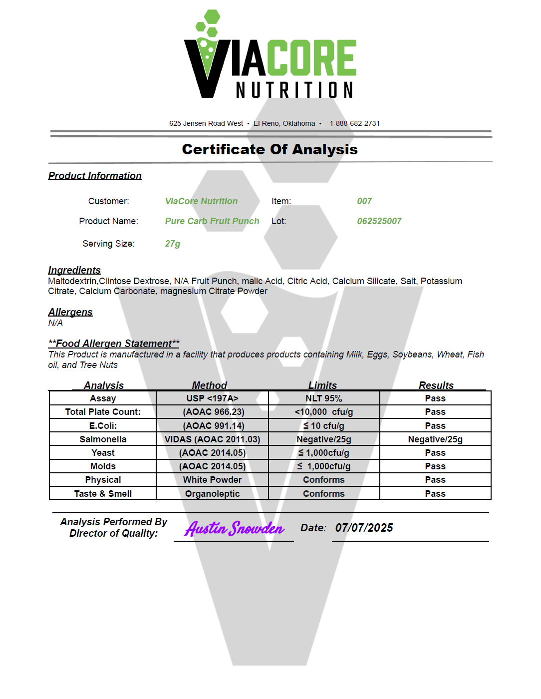 Recovery Carb + Electrolyte Summer Punch 1365g - officieel analysecertificaat (COA) [RT-OFFICIAL:ROC017:COA:v1:01A587CC8951]
