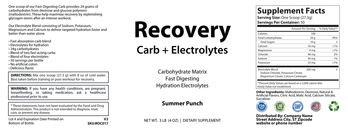Recovery Carb + Electrolyte Summer Punch 1365g - officieel labelvoorbeeld [RT-OFFICIAL:ROC017:LABEL:v1:B1ADAAA1D51A]