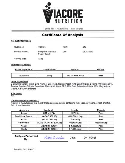 Pump Pre-Workout Georgia Peach Rings 312g - officieel analysecertificaat (COA) [RT-OFFICIAL:ROC018:COA:v1:4EB0ADB5FA84]