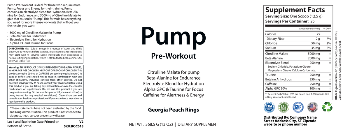 Pump Pre-Workout Georgia Peach Rings 312g - officieel labelvoorbeeld [RT-OFFICIAL:ROC018:LABEL:v1:44CF2ACE4041]