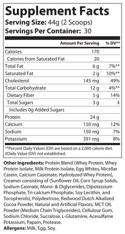 2.9lb Essential Meal Replacement Protein Chocolate Milkshake w/0% Added Sugar - voedingswaarden en ingredienten [RT-OFFICIAL:ROC1205:FACTS:v1:F9AFE64F1516]
