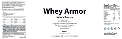 2lb Whey Armor Natural Protein Vanilla w/Stevia & Natural Flavor Non-GMO - officieel labelvoorbeeld [RT-OFFICIAL:ROC2241N:LABEL:v1:C670B4888037]