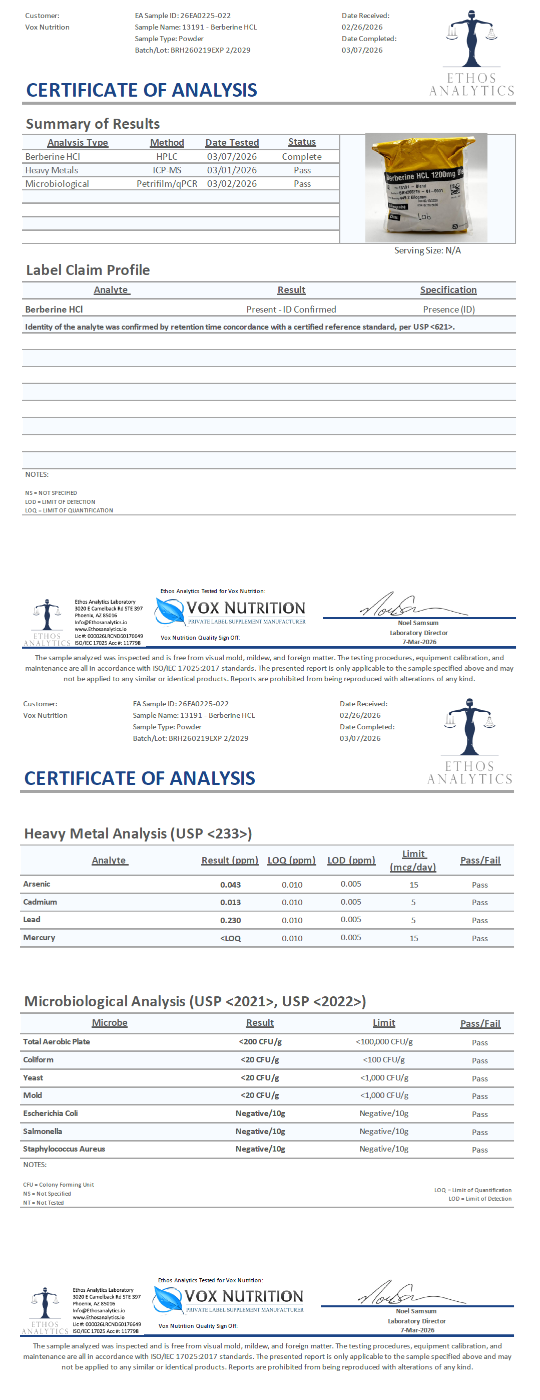 Berberine Plus - officieel analysecertificaat (COA) [RT-OFFICIAL:ROC2251:COA:v1:707716109EC9]