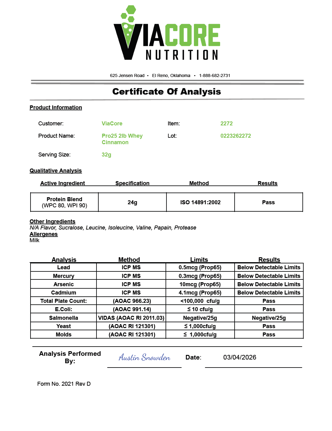 2lb Whey Cinnamon Swirl – 28 servings - officieel analysecertificaat (COA) [RT-OFFICIAL:ROC2272:COA:v1:D3B73932234B]