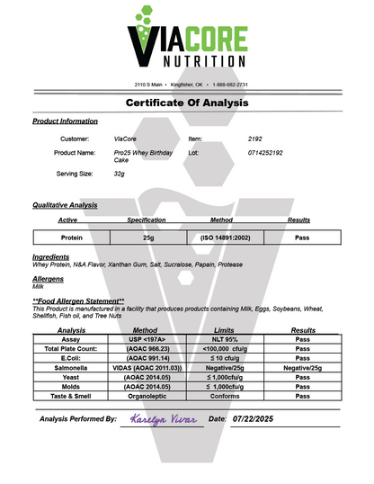 2lb Whey Armor Protein Birthday Cake - officieel analysecertificaat (COA) [RT-OFFICIAL:ROC2292:COA:v1:5A4EB93A65FC]