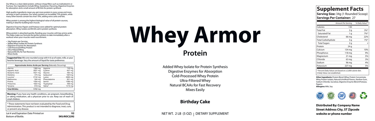 2lb Whey Armor Protein Birthday Cake - officieel labelvoorbeeld [RT-OFFICIAL:ROC2292:LABEL:v1:B4462A765997]