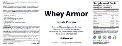 1lb Whey Armor Isolate Protein Unflavored - officieel labelvoorbeeld [RT-OFFICIAL:ROC2851:LABEL:v1:99126917ABDE]