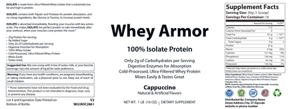 1lb 100% Whey Armor Isolate Protein Cappuccino - officieel labelvoorbeeld [RT-OFFICIAL:ROC2861:LABEL:v1:F106C54D9F03]
