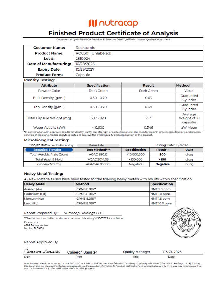 Chlorella Pure – 500mg - officieel analysecertificaat (COA) [RT-OFFICIAL:ROC301:COA:v1:C68C9FC50753]