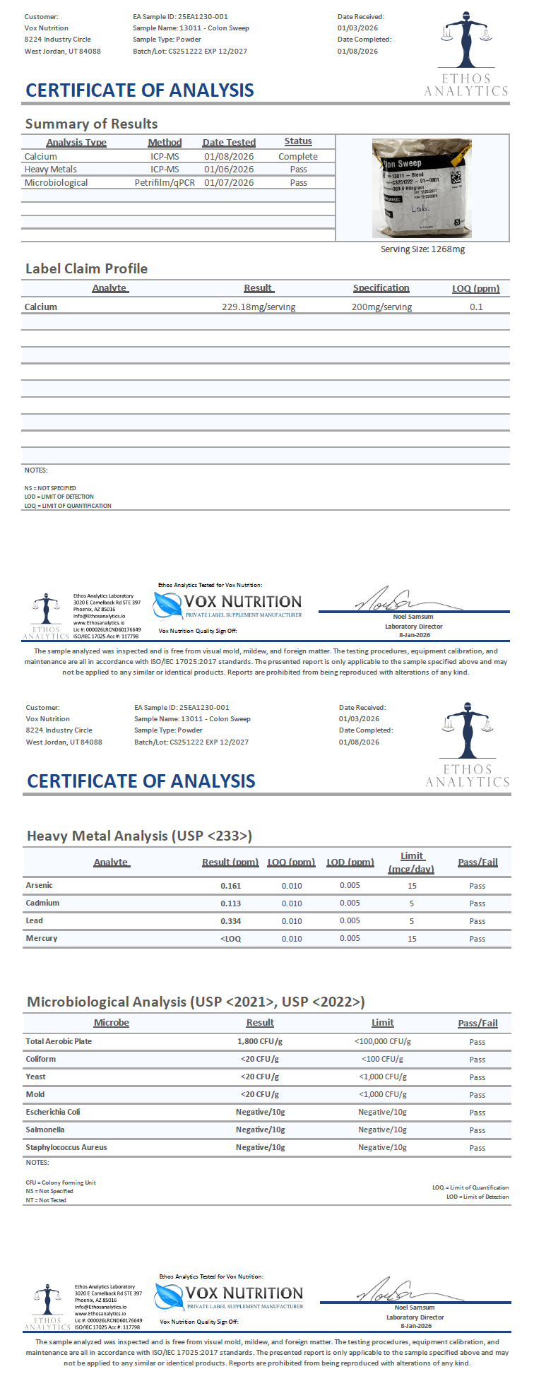 Colon Sweep - officieel analysecertificaat (COA) [RT-OFFICIAL:ROC302:COA:v1:308FE9C1CD7A]