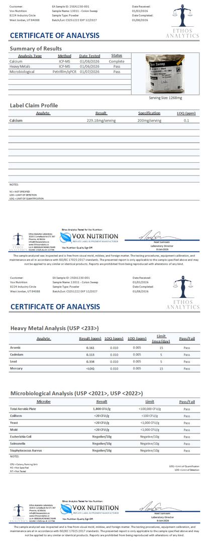 Colon Sweep - officieel analysecertificaat (COA) [RT-OFFICIAL:ROC302:COA:v1:308FE9C1CD7A]