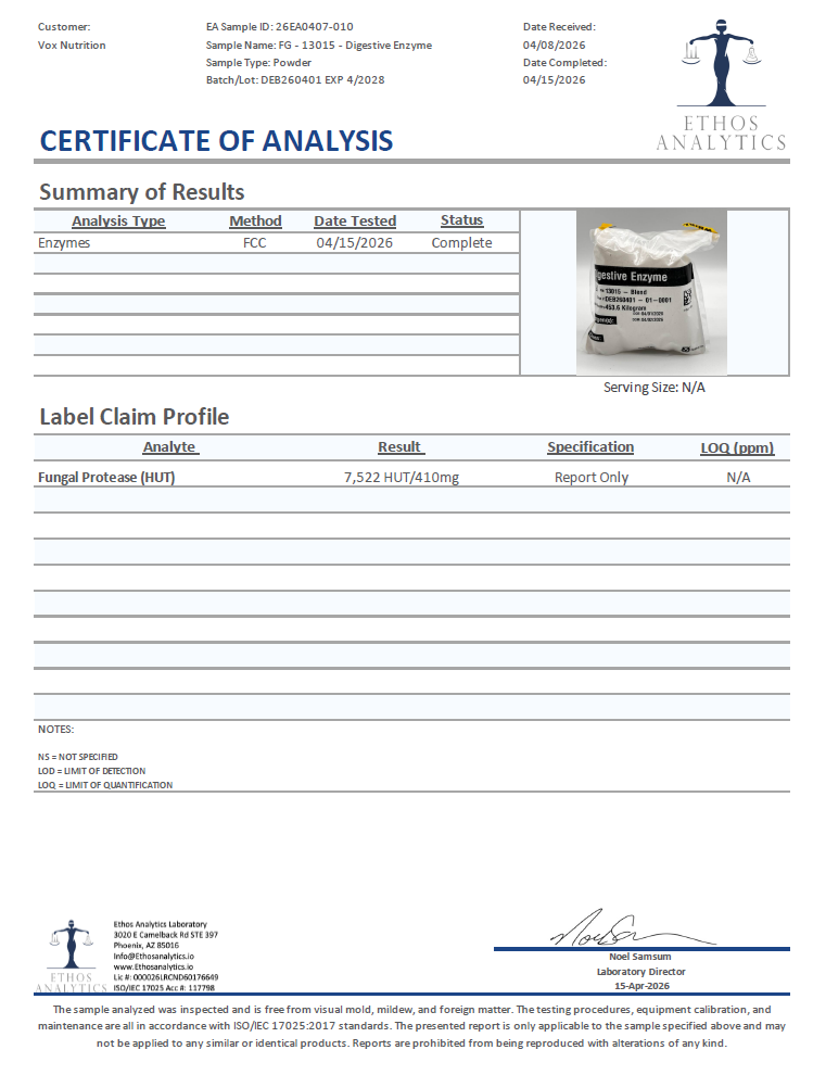 Digestive Enzyme - officieel analysecertificaat (COA) [RT-OFFICIAL:ROC303:COA:v1:C58E1C16DBDA]