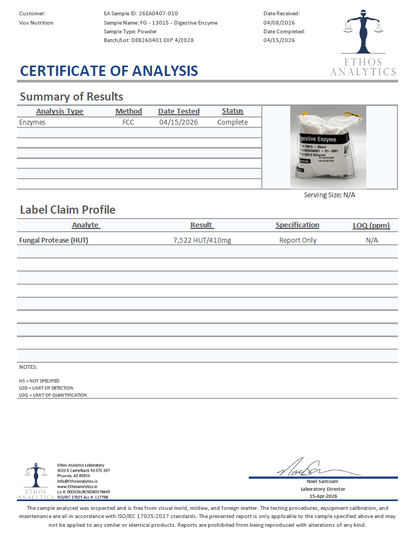 Digestive Enzyme - officieel analysecertificaat (COA) [RT-OFFICIAL:ROC303:COA:v1:C58E1C16DBDA]