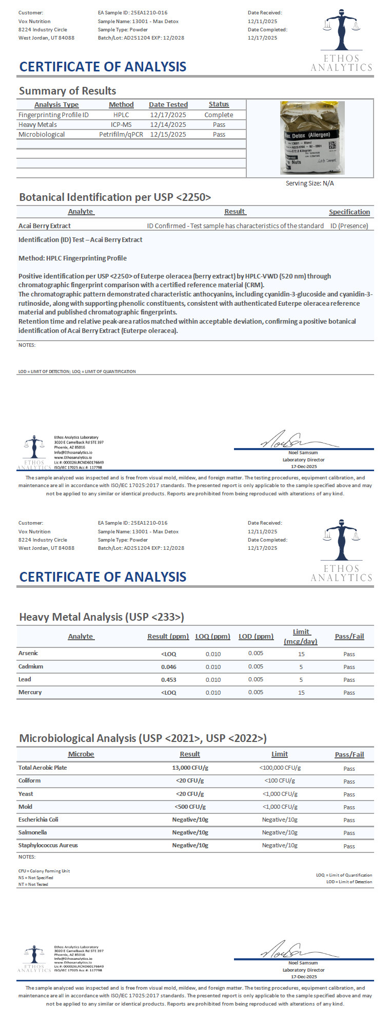 Max Detox W/Acai Berry - officieel analysecertificaat (COA) [RT-OFFICIAL:ROC304:COA:v1:A14AE878D70B]