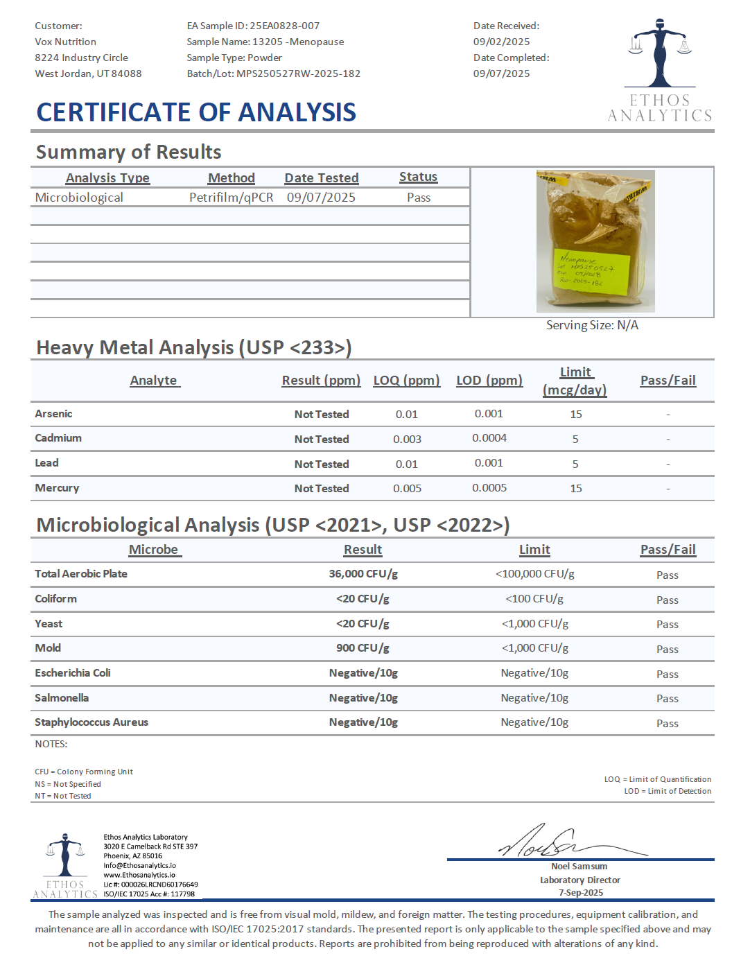Premium Menopause Support w/Wild Yam Extract - officieel analysecertificaat (COA) [RT-OFFICIAL:ROC402:COA:v1:2F4905A8B64C]