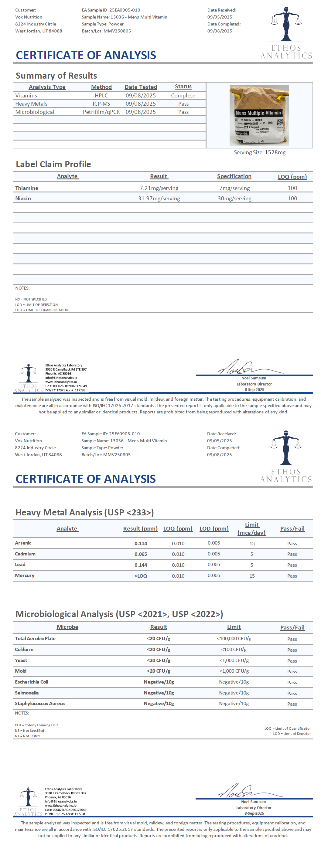 Ultra Multivitamin For Men - officieel analysecertificaat (COA) [RT-OFFICIAL:ROC507:COA:v1:597E688C6AB2]