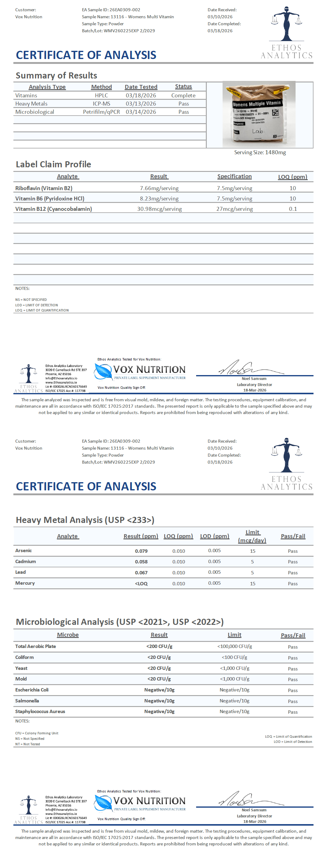 Ultra Vita For Women - officieel analysecertificaat (COA) [RT-OFFICIAL:ROC507W:COA:v1:15D6494CDE63]