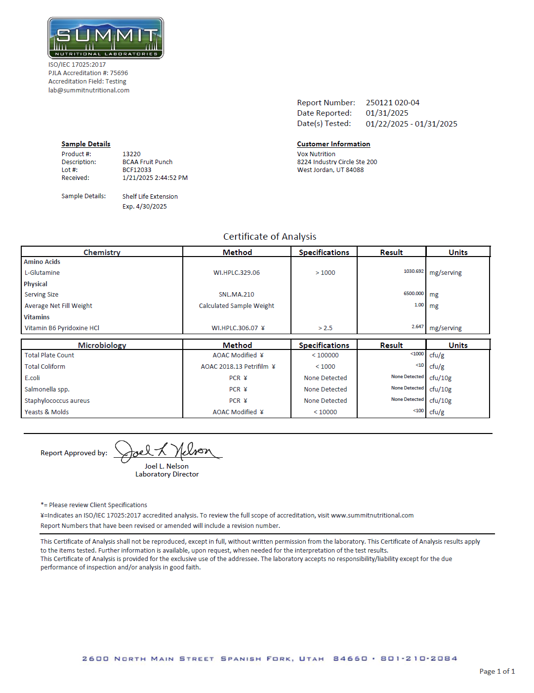 BCAA (Fruit Punch) - officieel analysecertificaat (COA) [RT-OFFICIAL:ROC603:COA:v1:78383EFBB80D]