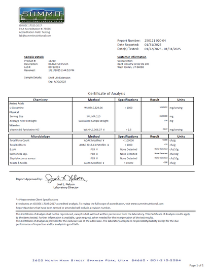 BCAA (Fruit Punch) - officieel analysecertificaat (COA) [RT-OFFICIAL:ROC603:COA:v1:78383EFBB80D]