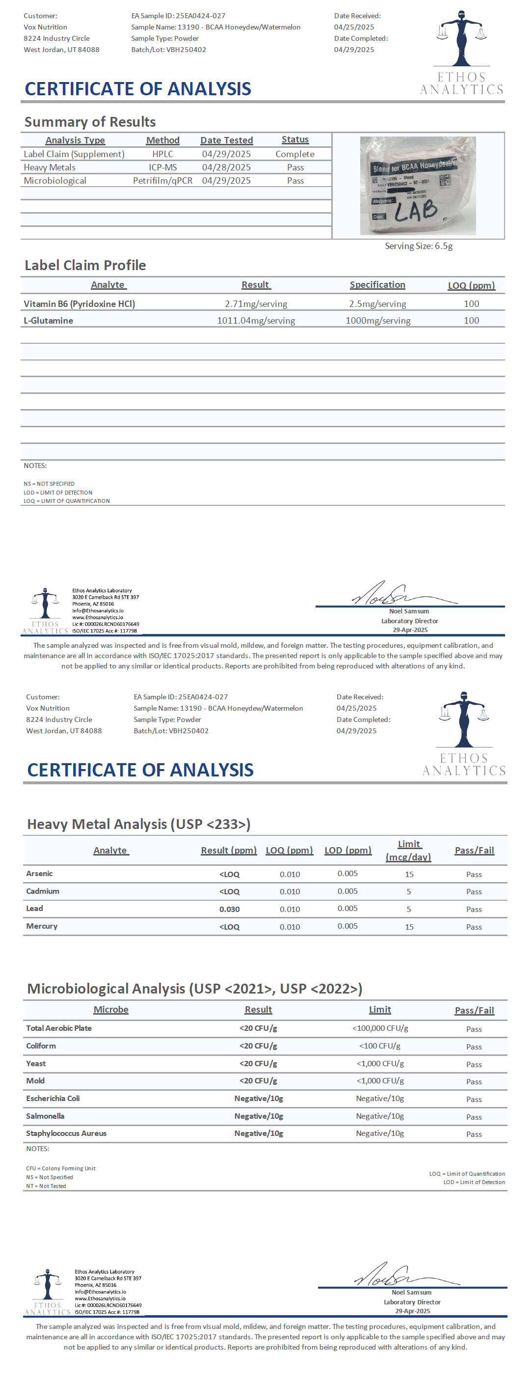 BCAA (Watermelon) - officieel analysecertificaat (COA) [RT-OFFICIAL:ROC604:COA:v1:2AA9D4A16E65]