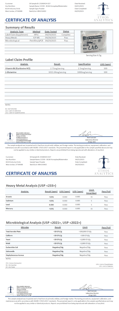 BCAA (Watermelon) - officieel analysecertificaat (COA) [RT-OFFICIAL:ROC604:COA:v1:2AA9D4A16E65]