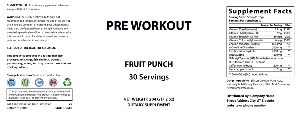Pre-Workout (Fruit Punch) - officieel labelvoorbeeld [RT-OFFICIAL:ROC605:LABEL:v1:B0D797030CC4]