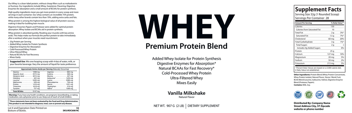 Protein Whey 2lb Vanilla - officieel labelvoorbeeld [RT-OFFICIAL:ROC608:LABEL:v1:680BB856ABB3]
