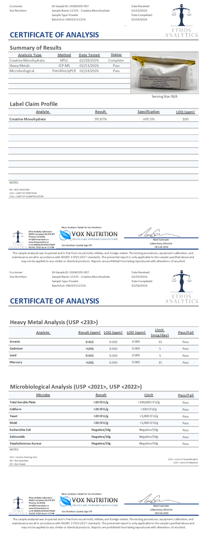 Creatine Powder 300g - officieel analysecertificaat (COA) [RT-OFFICIAL:ROC609:COA:v1:A0FAA84DF525]