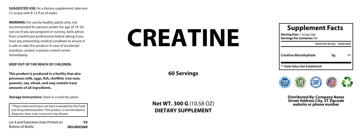 Creatine Powder 300g - officieel labelvoorbeeld [RT-OFFICIAL:ROC609:LABEL:v1:B1CC43D1BF55]