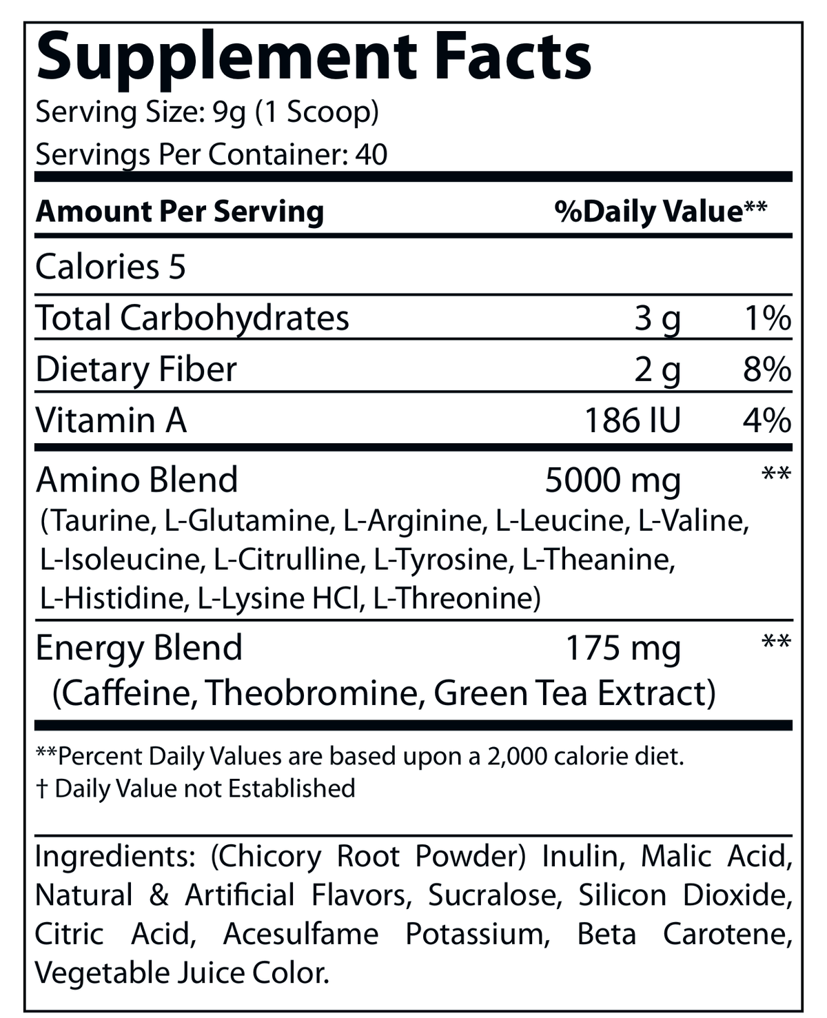 Energized Aminos Peach Mango 360g – 40 serv - voedingswaarden en ingredienten [RT-OFFICIAL:ROC613:FACTS:v1:14056F10DD19]