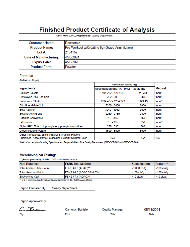 Pre-Workout w/Creatine 5g (Grape Annihilation) - officieel analysecertificaat (COA) [RT-OFFICIAL:ROC619:COA:v1:9D2F991BB6B8]