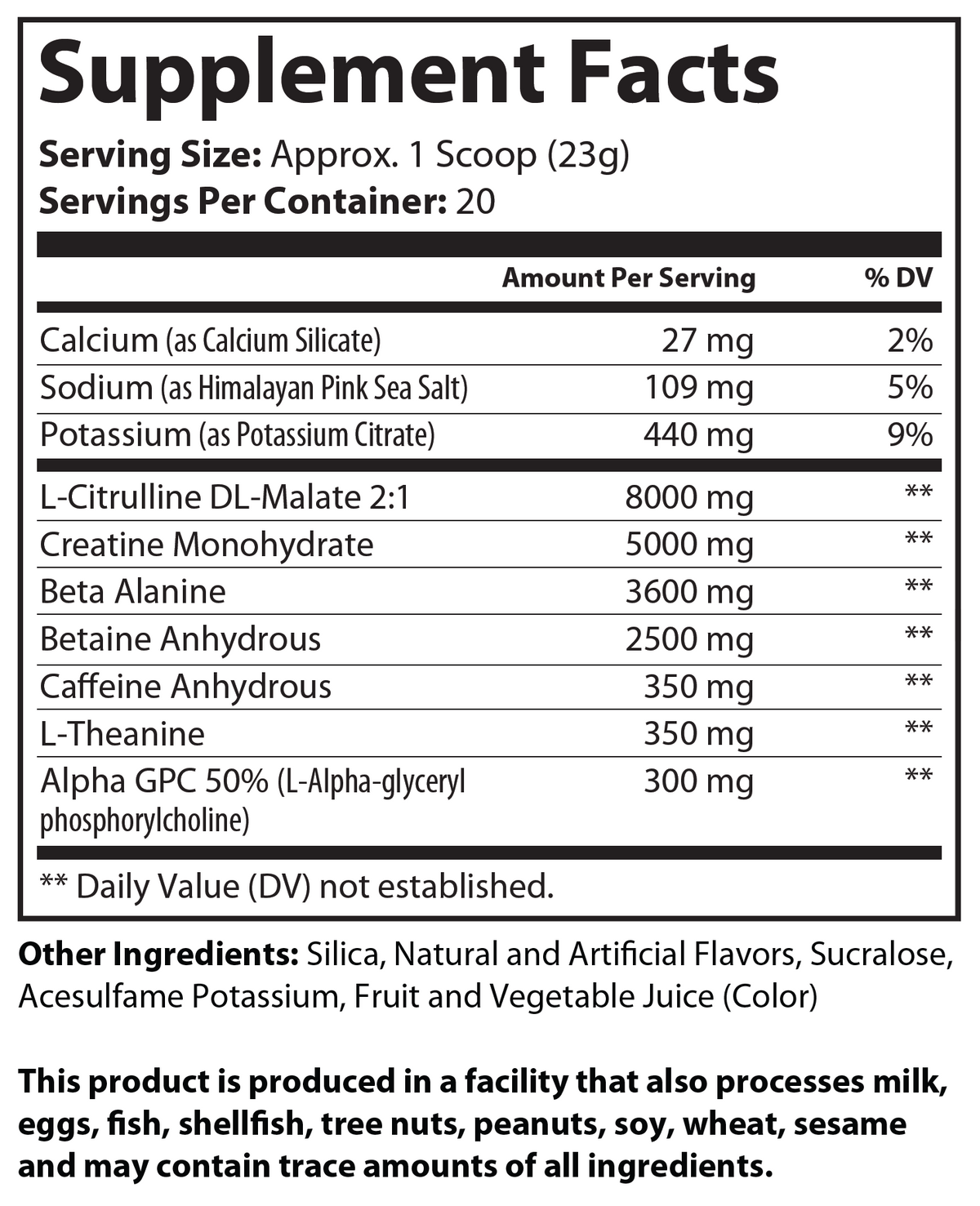 Pre-Workout w/Creatine 5g (Grape Annihilation) - voedingswaarden en ingredienten [RT-OFFICIAL:ROC619:FACTS:v1:D5E0664C696A]
