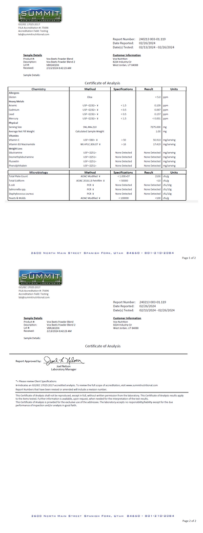 Nitric Boost – Organic Beet Root Powder - officieel analysecertificaat (COA) [RT-OFFICIAL:ROC620:COA:v1:D9056E1FEDCC]