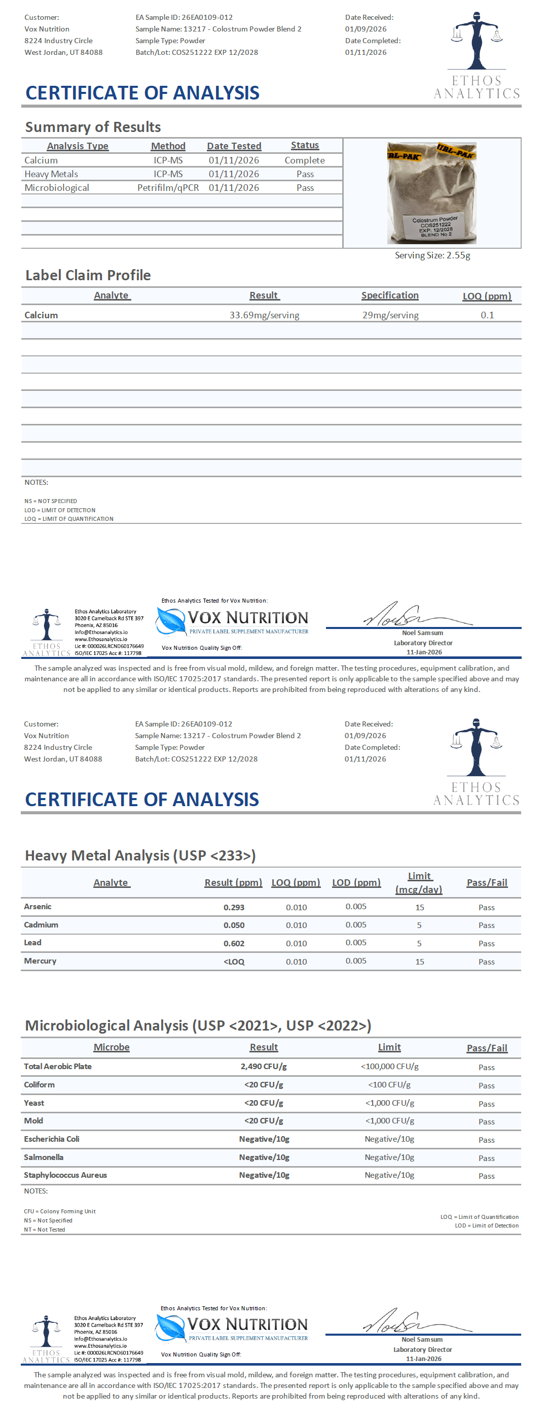 Primal Colostrum Powder 76.5g - officieel analysecertificaat (COA) [RT-OFFICIAL:ROC621:COA:v1:56E71C69A5EA]