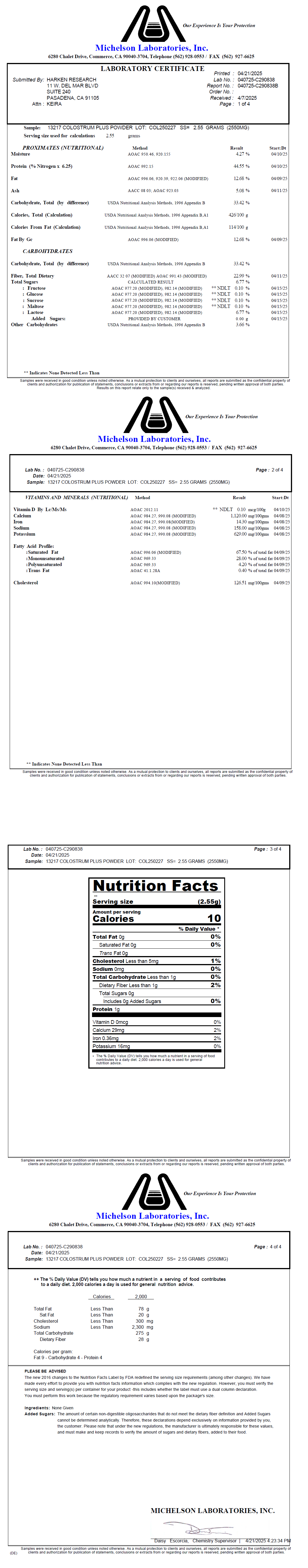 Primal Colostrum Powder 153g - officieel analysecertificaat (COA) [RT-OFFICIAL:ROC623:COA:v1:85BCB111EB05]