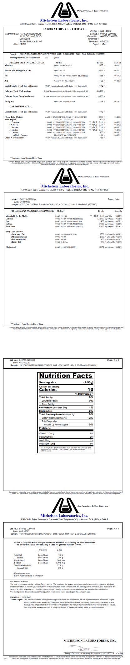 Primal Colostrum Powder 153g - officieel analysecertificaat (COA) [RT-OFFICIAL:ROC623:COA:v1:85BCB111EB05]