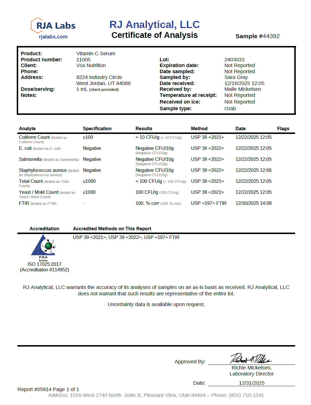 Vitamin C Serum 2oz - officieel analysecertificaat (COA) [RT-OFFICIAL:ROC714:COA:v1:8F0ADBC05AF7]