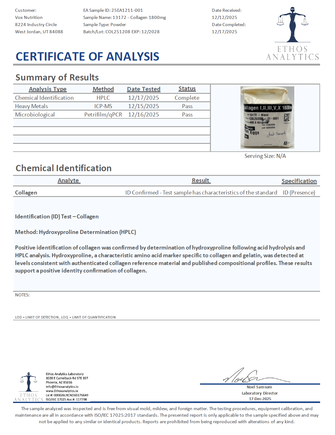Collagen (Full Spectrum) - officieel analysecertificaat (COA) [RT-OFFICIAL:ROC717:COA:v1:742A3A14FEEC]