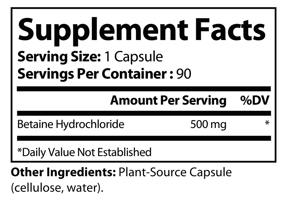 Betaine HCL Plus - voedingswaarden en ingredienten [RT-OFFICIAL:ROC727:FACTS:v1:B4A418DE8247]