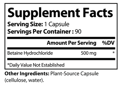Betaine HCL Plus - voedingswaarden en ingredienten [RT-OFFICIAL:ROC727:FACTS:v1:B4A418DE8247]