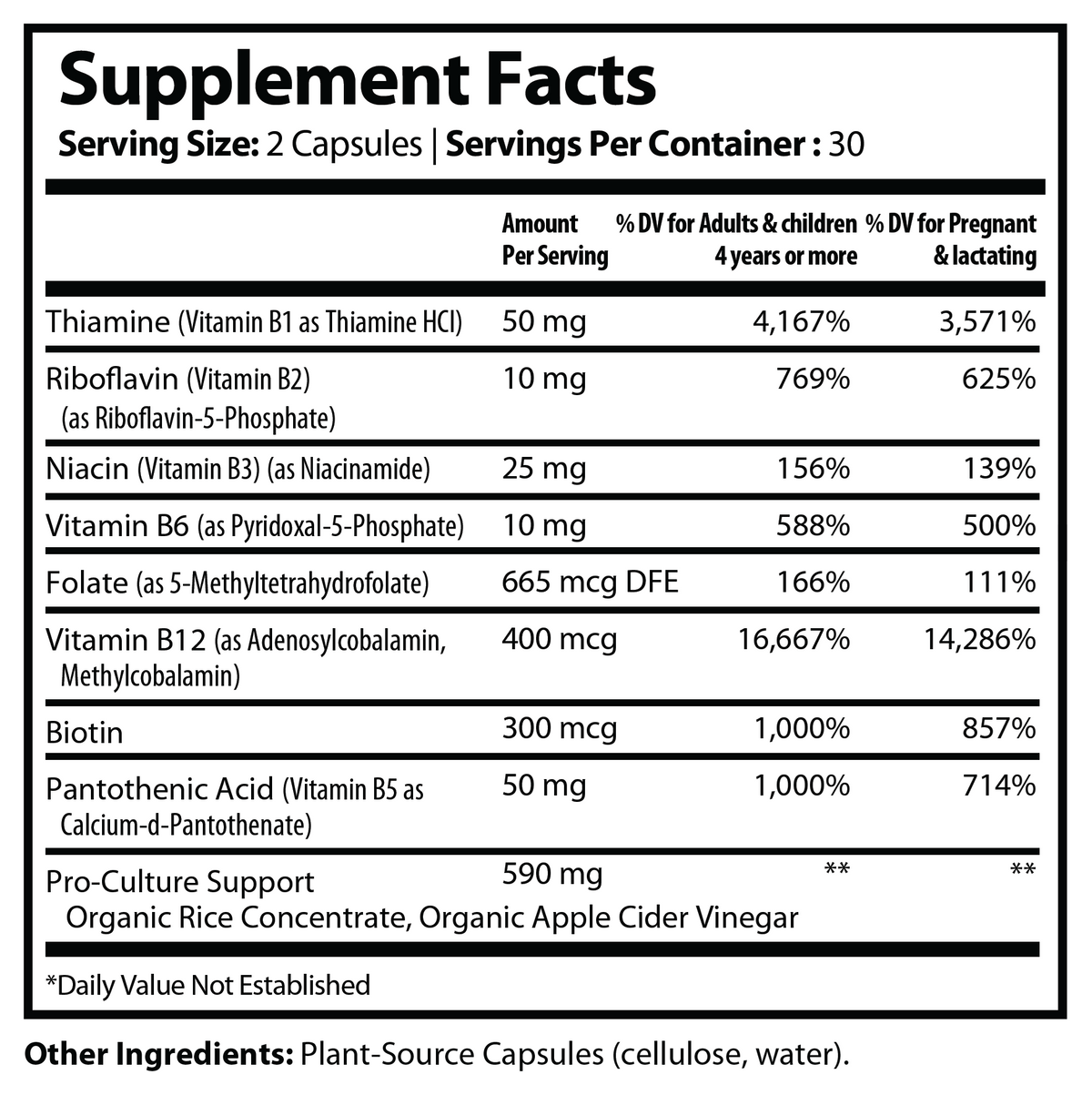Vitamin B Complex - voedingswaarden en ingredienten [RT-OFFICIAL:ROC729:FACTS:v1:2736B0C141A8]