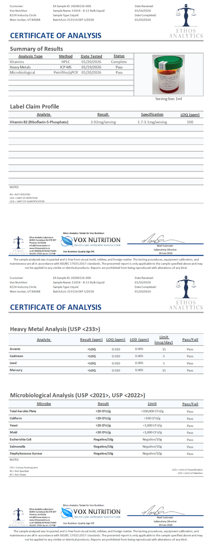 B-12 Drops 2oz - officieel analysecertificaat (COA) [RT-OFFICIAL:ROC802:COA:v1:E1B106E2DE1B]