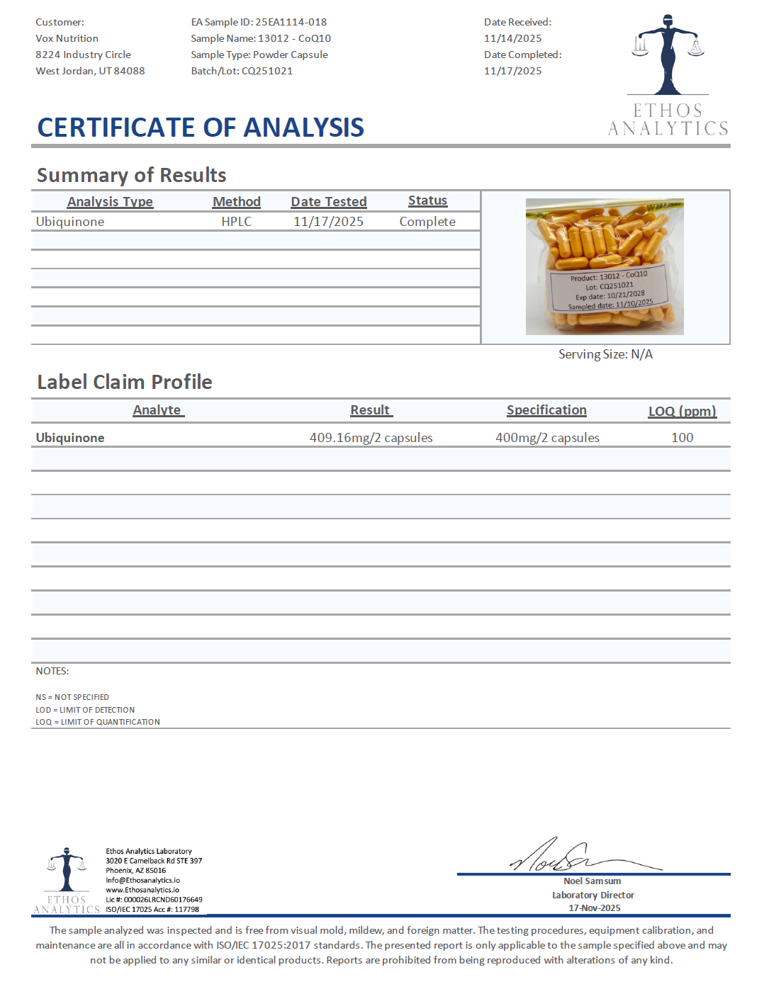 CoQ10 (Ubiquinone) - officieel analysecertificaat (COA) [RT-OFFICIAL:ROC805:COA:v1:473034B45ADE]