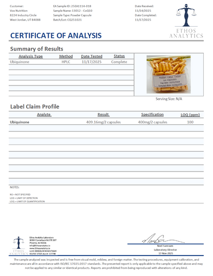 CoQ10 (Ubiquinone) - officieel analysecertificaat (COA) [RT-OFFICIAL:ROC805:COA:v1:473034B45ADE]