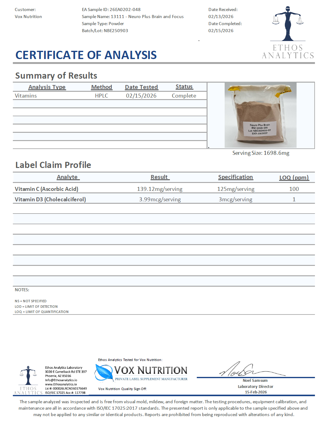 Neuro Plus Brain and Focus - officieel analysecertificaat (COA) [RT-OFFICIAL:ROC812:COA:v1:1829C2B369B4]